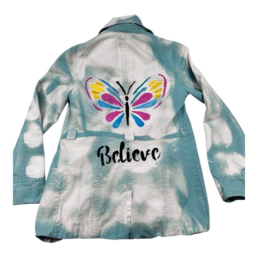 Moschino Custom Bleached Trench Jacket Butterfly “Believe” Hand Painted Coat S - Picture 9 of 9
